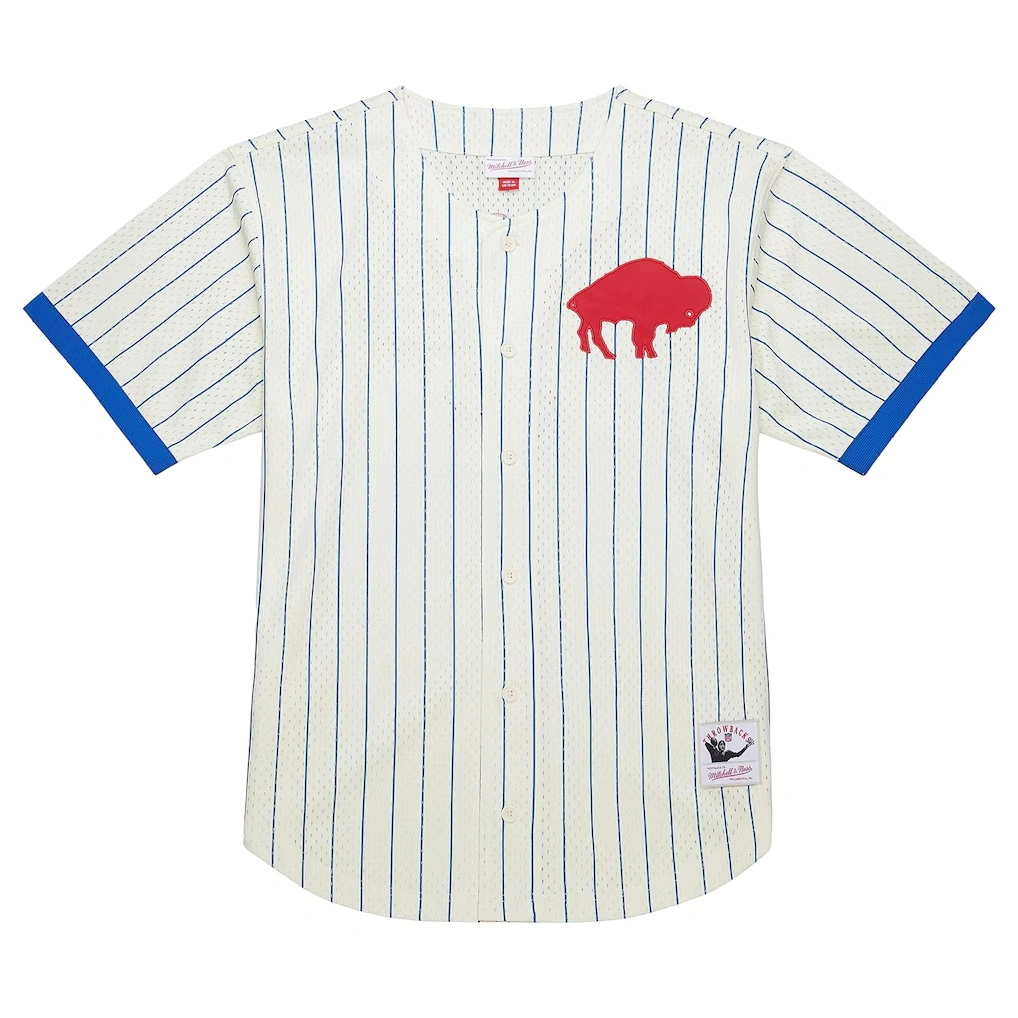 Men's Buffalo Bills Mitchell & Ness Cream Vintage Logo Final Seconds Full-Button Mesh Top
