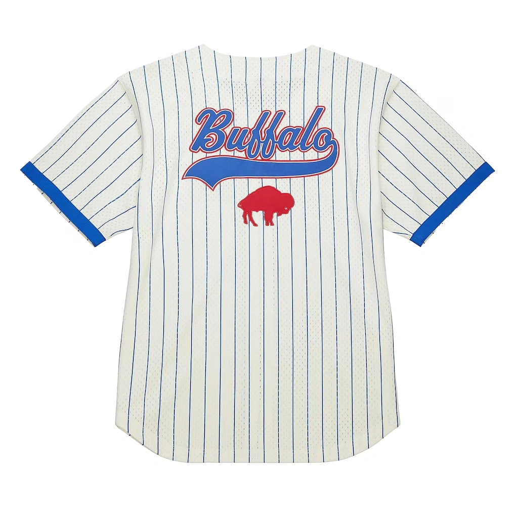Men's Buffalo Bills Mitchell & Ness Cream Vintage Logo Final Seconds Full-Button Mesh Top