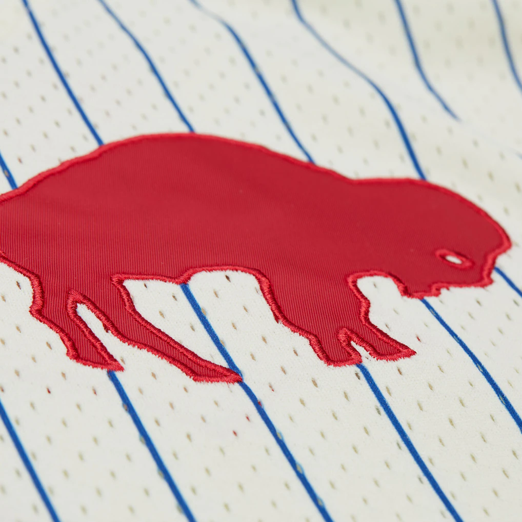 Men's Buffalo Bills Mitchell & Ness Cream Vintage Logo Final Seconds Full-Button Mesh Top