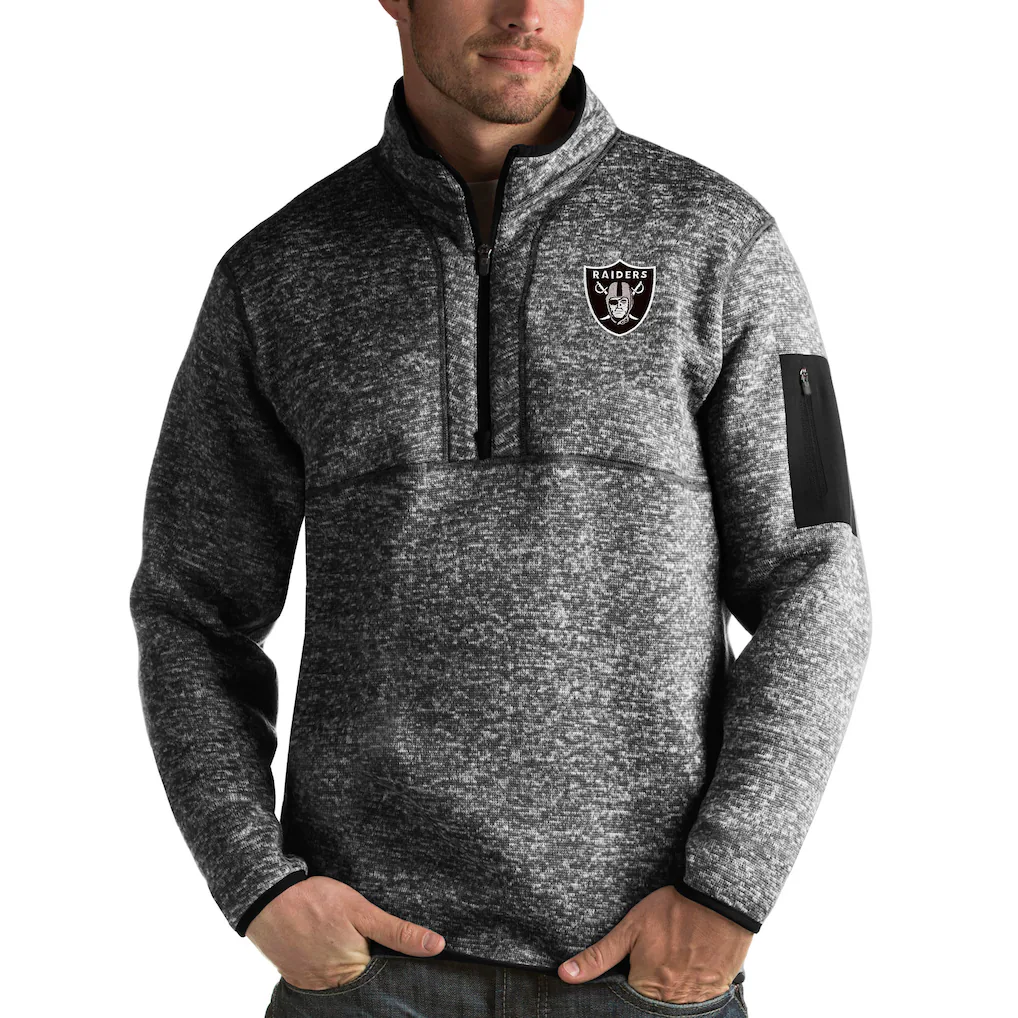Men's Las Vegas Raiders Antigua Heather Black Fortune Quarter-Zip Pullover Jacket