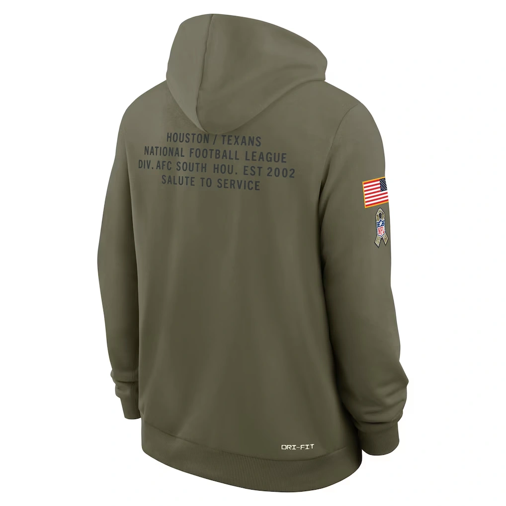 Men's Houston Texans Nike Olive 2025 Salute to Service Sideline Standard Issue Dri-FIT Hoodie 5 Men's Houston Texans Nike Olive 2025 Salute to Service Sideline Standard Issue Dri-FIT Hoodie