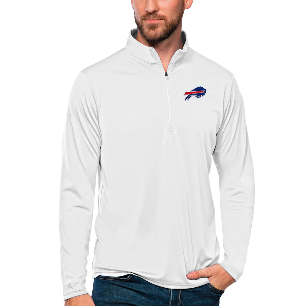 Men's Buffalo Bills Antigua White Tribute Quarter-Zip Lightweight Pullover Top