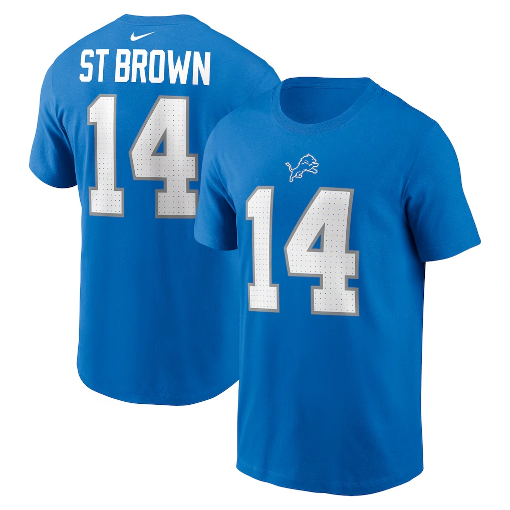 Men's Detroit Lions Amon-Ra St. Brown Nike Blue Name & Number T-Shirt