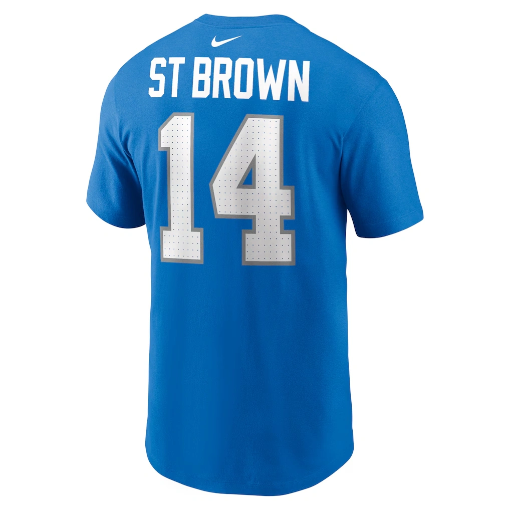 Men's Detroit Lions Amon-Ra St. Brown Nike Blue Name & Number T-Shirt