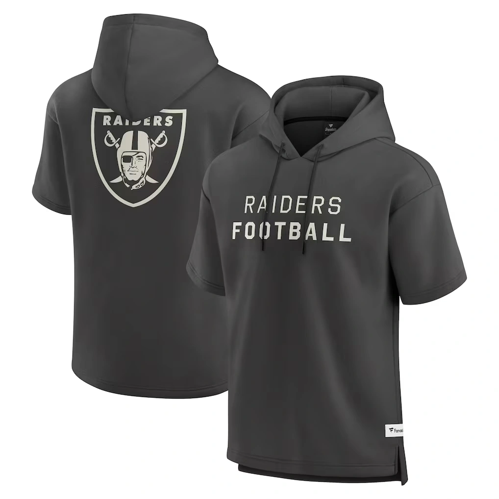 Men's Las Vegas Raiders Fanatics Charcoal Elements Future Ground Lettering Short Sleeve Pullover Hoodie