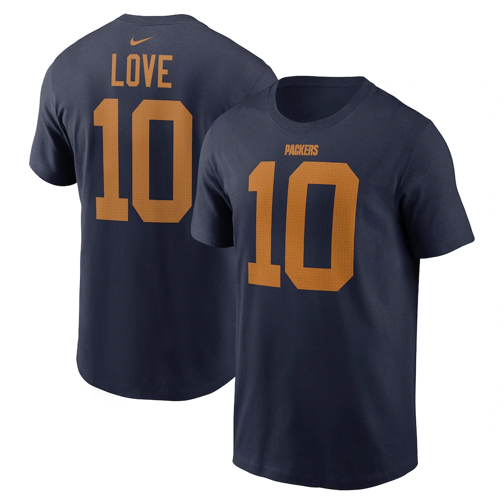 Men's Green Bay Packers Jordan Love Nike Navy The 1923 Classic Name & Number T-Shirt
