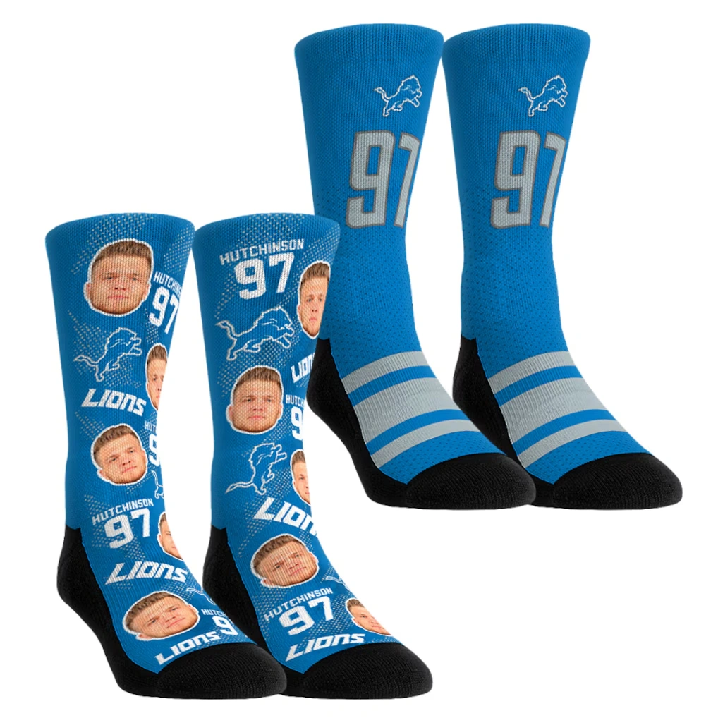 Unisex Detroit Lions Aidan Hutchinson Rock Em Socks Player Football Guy Two-Pack Crew Sock Set