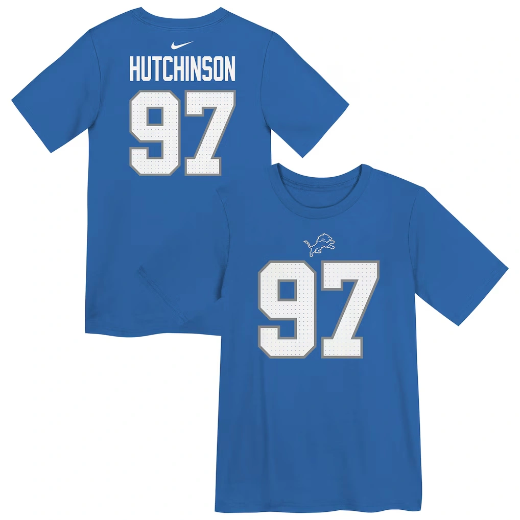 Preschool Detroit Lions Aidan Hutchinson Nike Blue Player Name & Number T-Shirt