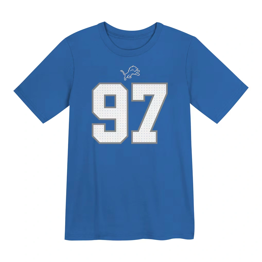 Preschool Detroit Lions Aidan Hutchinson Nike Blue Player Name & Number T-Shirt
