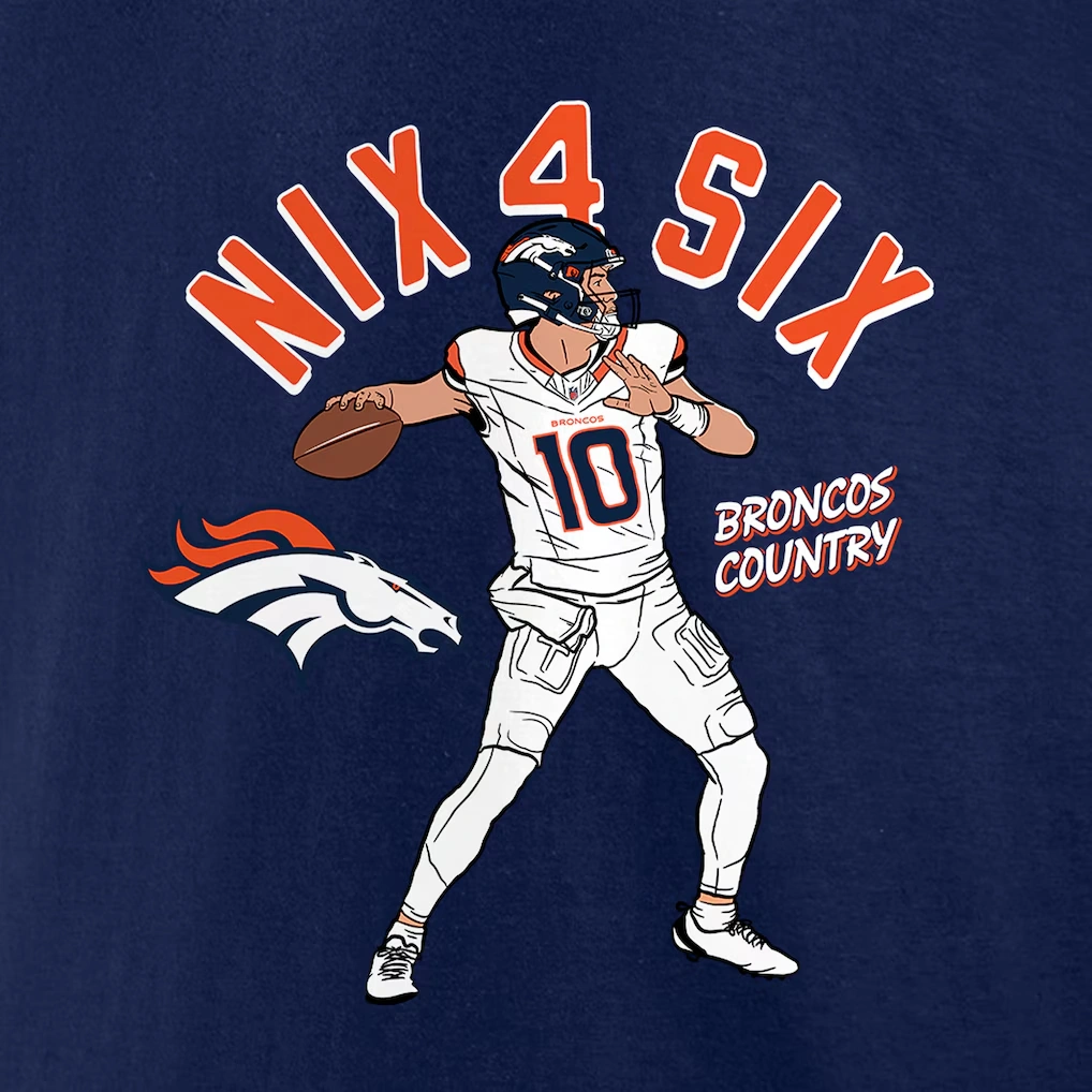 Men's Denver Broncos Bo Nix Navy Player Illustrative Pack T-Shirt