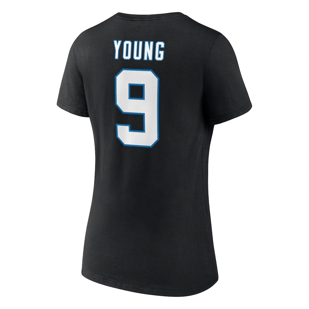 Women's Carolina Panthers Bryce Young Fanatics Black Icon Name & Number V-Neck T-Shirt