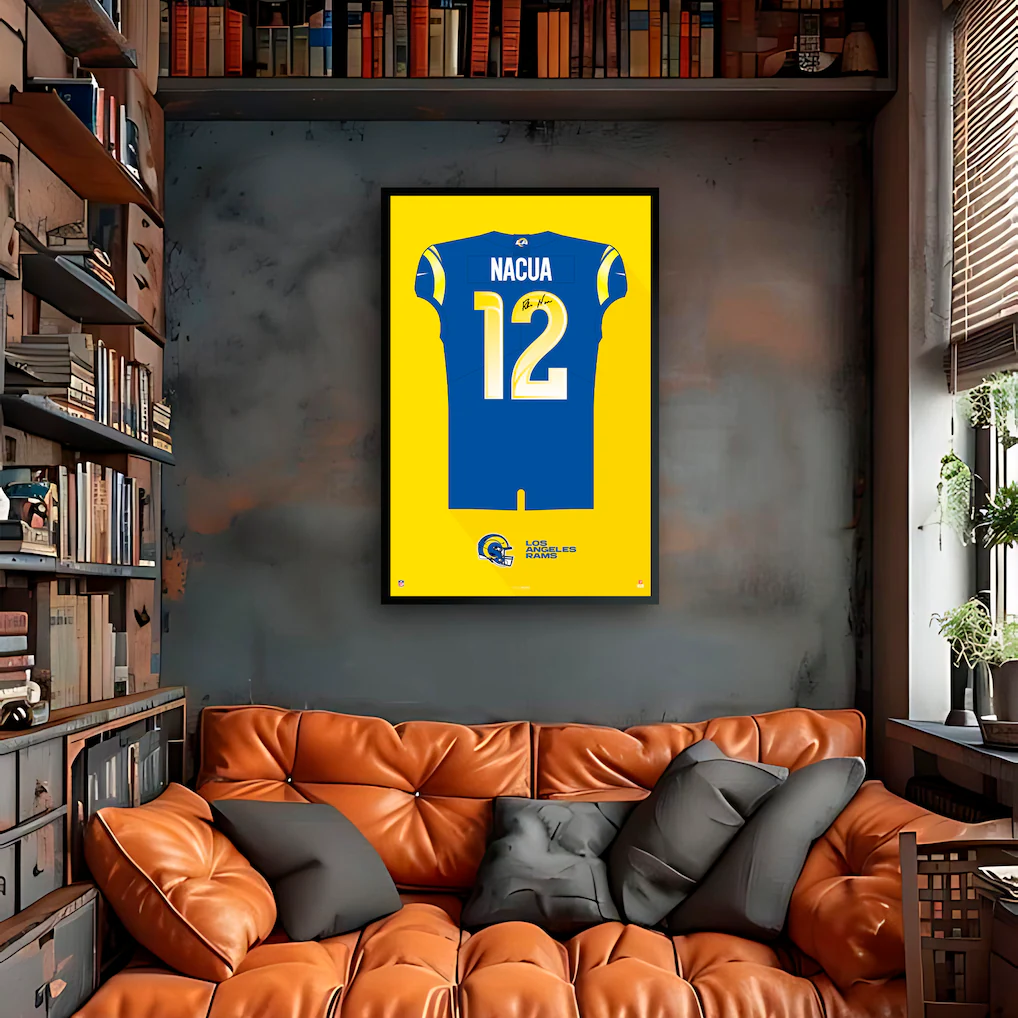 Los Angeles Rams Puka Nacua Facsimile Signature Framed Jersey Art Print