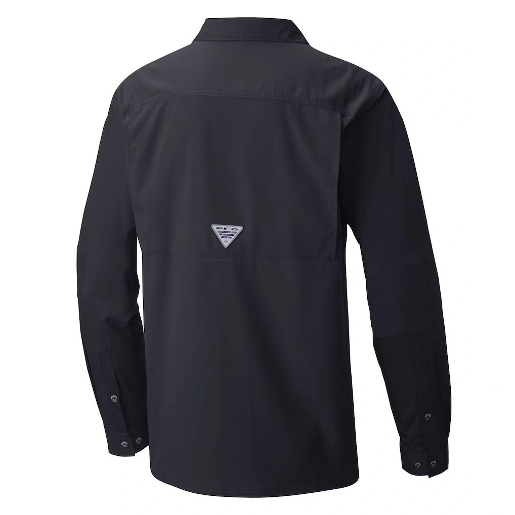 Men's Carolina Panthers Columbia Black Slack Tide Omni-Wick Long Sleeve Button-Up Shirt