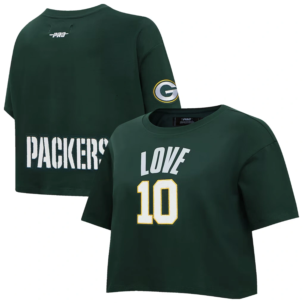 Women's Green Bay Packers Jordan Love Pro Standard Green Player Name & Number Cropped Boxy T-Shirt