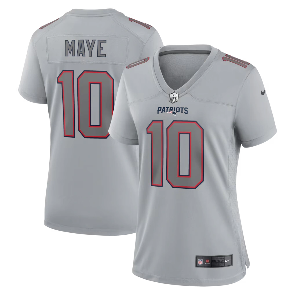 Women's New England Patriots Drake Maye Nike Gray Fashion Atmosphere Fashion Game Jersey