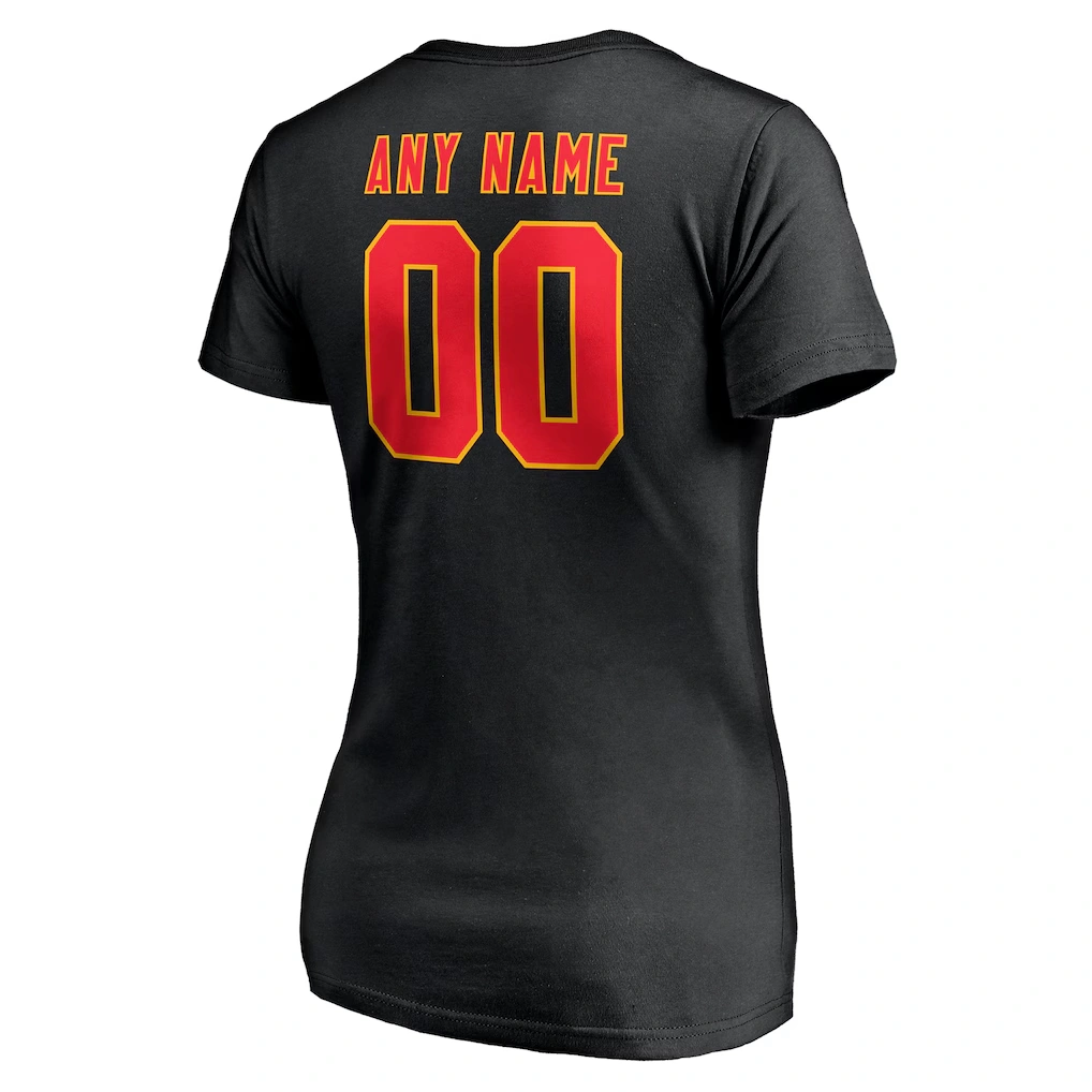 Women's Kansas City Chiefs Black Team Authentic Logo Personalized Name & Number V-Neck T-Shirt