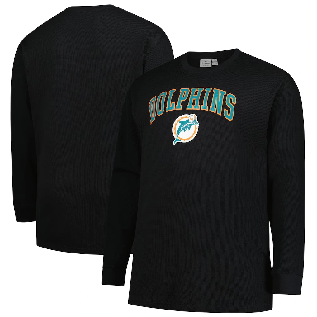 Men's Miami Dolphins Fanatics Black Big & Tall Throwback Thermal Long Sleeve T-Shirt