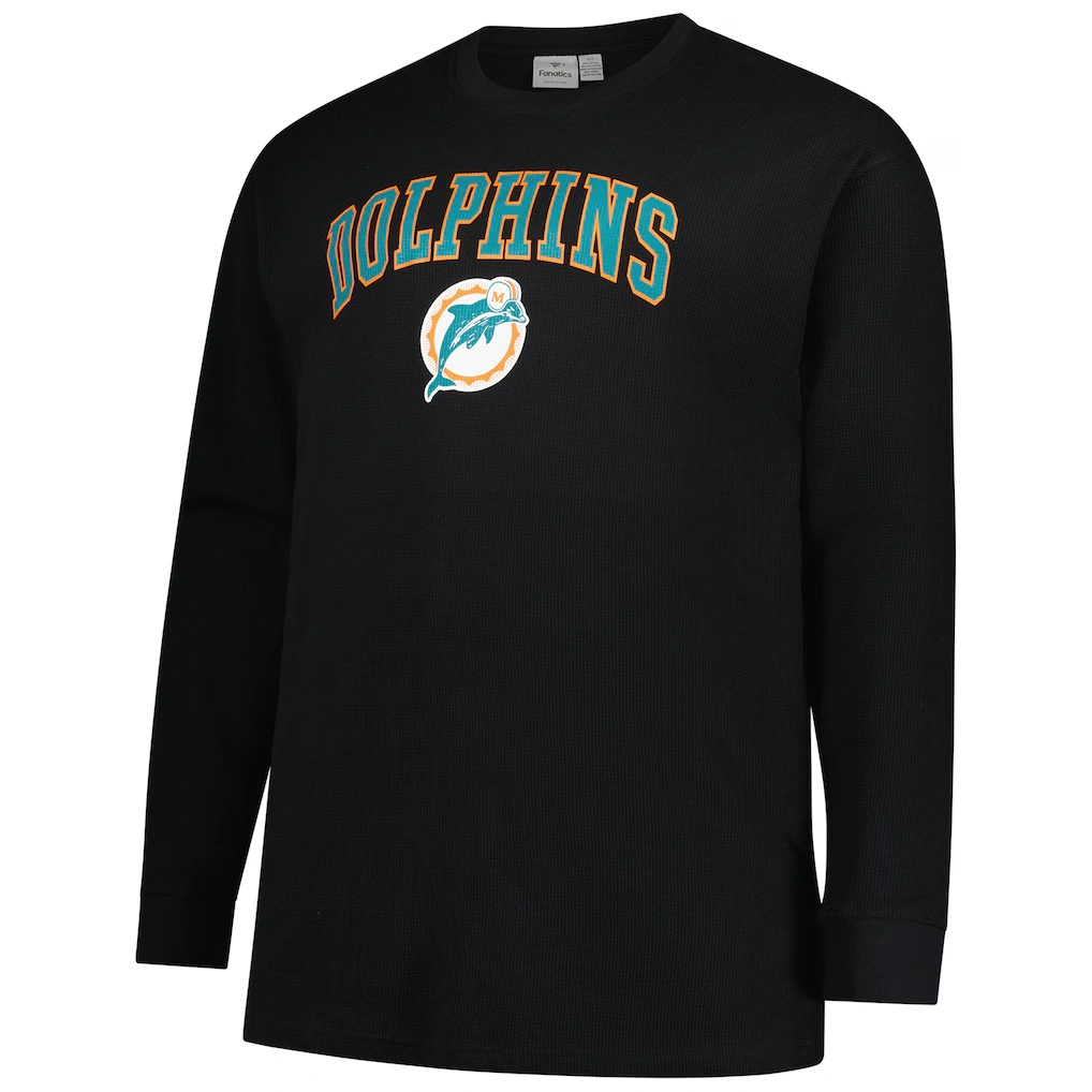 Men's Miami Dolphins Fanatics Black Big & Tall Throwback Thermal Long Sleeve T-Shirt