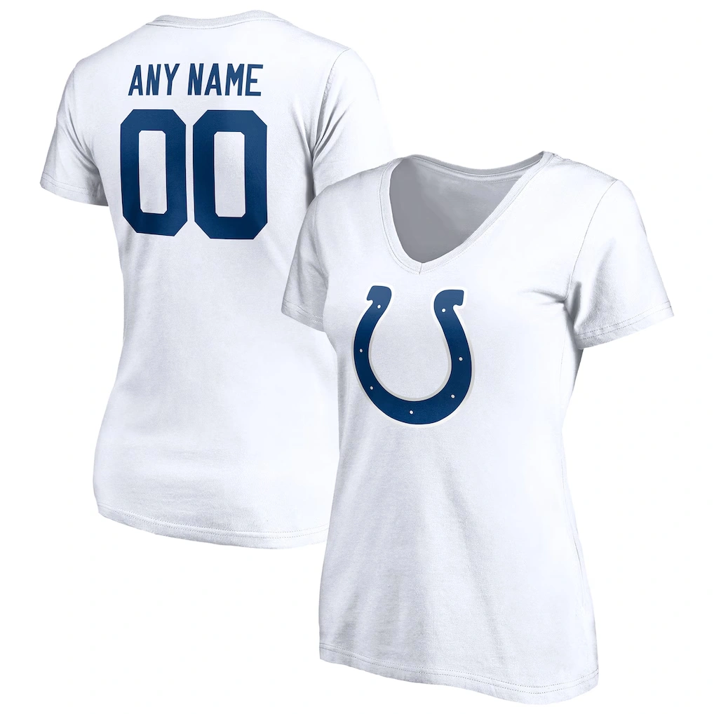 Women's Indianapolis Colts White Team Authentic Logo Personalized Name & Number V-Neck T-Shirt