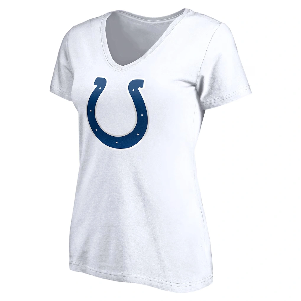 Women's Indianapolis Colts White Team Authentic Logo Personalized Name & Number V-Neck T-Shirt