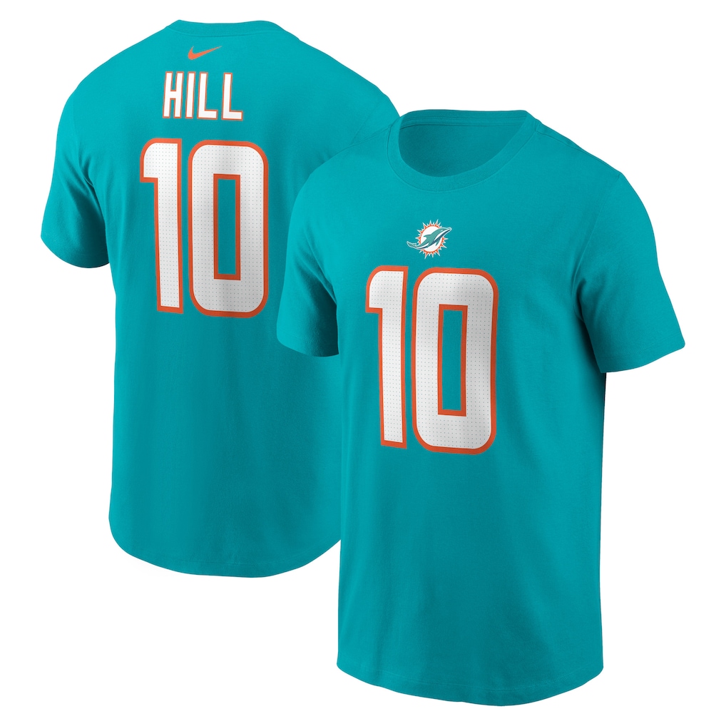 Men's Miami Dolphins Tyreek Hill Nike Aqua Player Name & Number T-Shirt