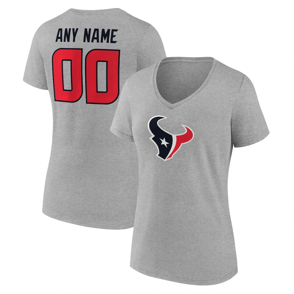 Women's Houston Texans Gray Team Authentic Custom V-Neck T-Shirt