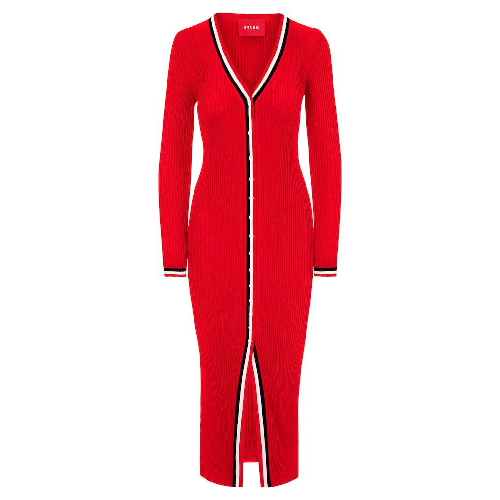 Women's Kansas City Chiefs STAUD Red Shoko Knit Button-Up V-Neck Sweater Dress