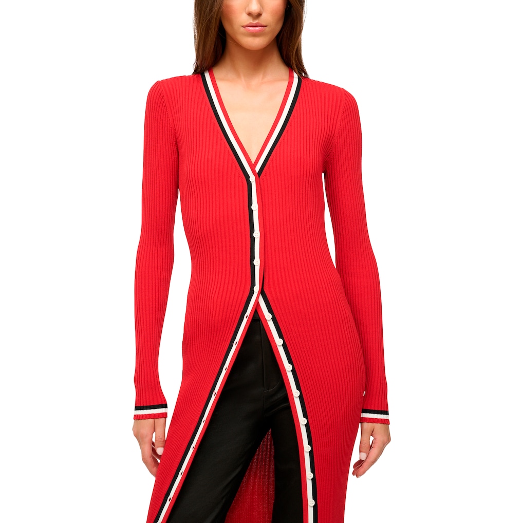 Women's Kansas City Chiefs STAUD Red Shoko Knit Button-Up V-Neck Sweater Dress