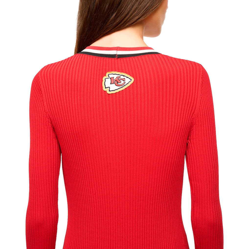 Women's Kansas City Chiefs STAUD Red Shoko Knit Button-Up V-Neck Sweater Dress