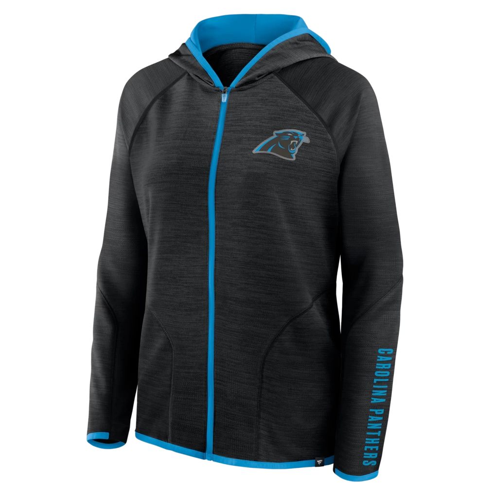 Women's Carolina Panthers Fanatics Black Redzone End Around Pass Raglan Full-Zip Hoodie