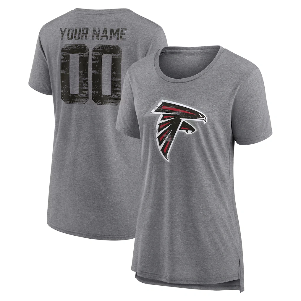 Women's Atlanta Falcons Gray Heritage Custom Name & Number Tri-Blend T-Shirt