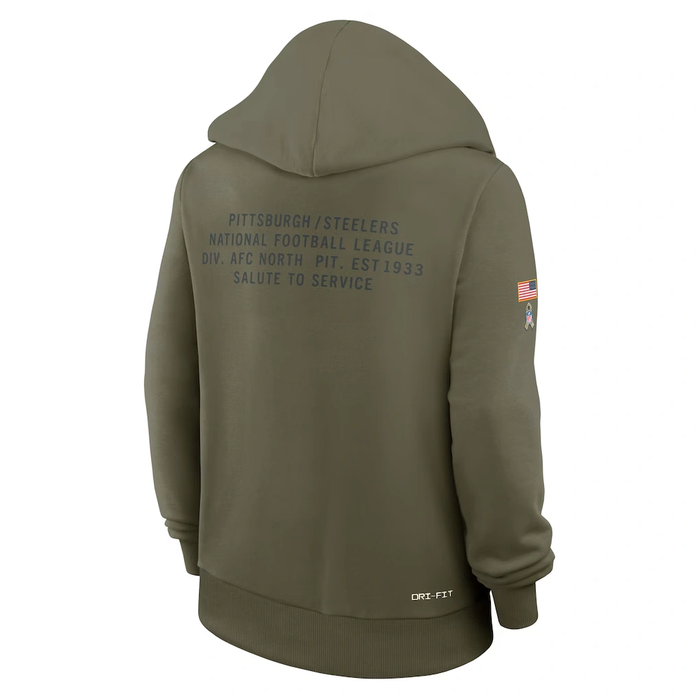 Women's Pittsburgh Steelers Nike Olive 2025 Salute to Service Sideline Standard Issue Dri-FIT Hoodie
