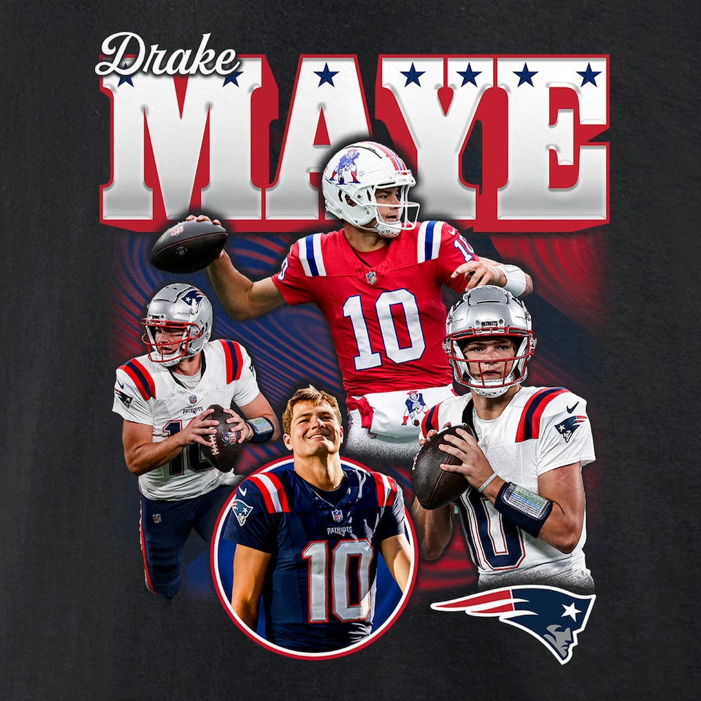 Men's New England Patriots Drake Maye Black Notorious T-Shirt