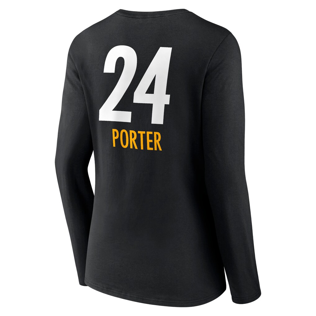 Women's Pittsburgh Steelers Joey Porter Jr. Black Team Wordmark Player Name & Number Long Sleeve V-Neck T-Shirt