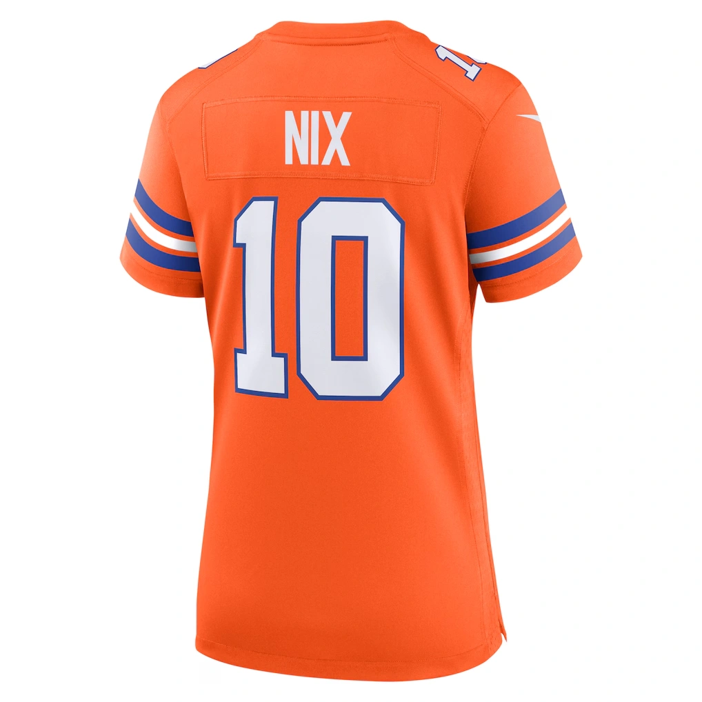 Women's Denver Broncos Bo Nix Nike Orange Mile High Collection 1977 Throwback Player Game Jersey