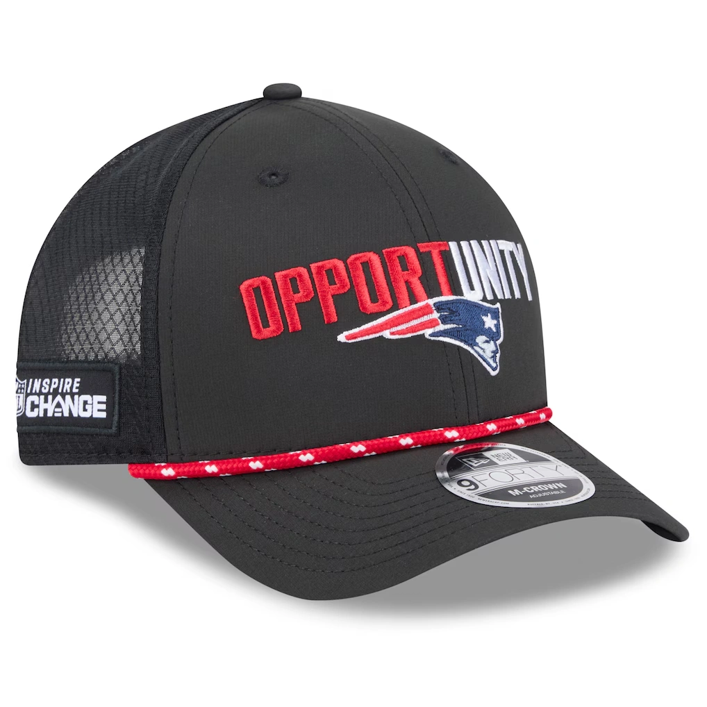 Men's New England Patriots New Era Black 2025 Inspire Change 9FORTY M-Crown Adjustable Hat