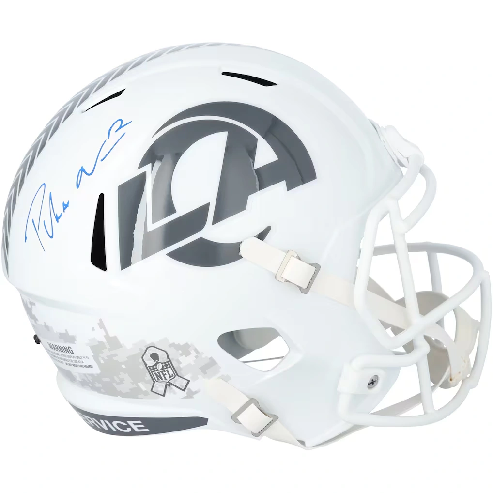 Puka Nacua Los Angeles Rams Autographed Fanatics Authentic Riddell 2024 Salute To Service Speed Replica Helmet