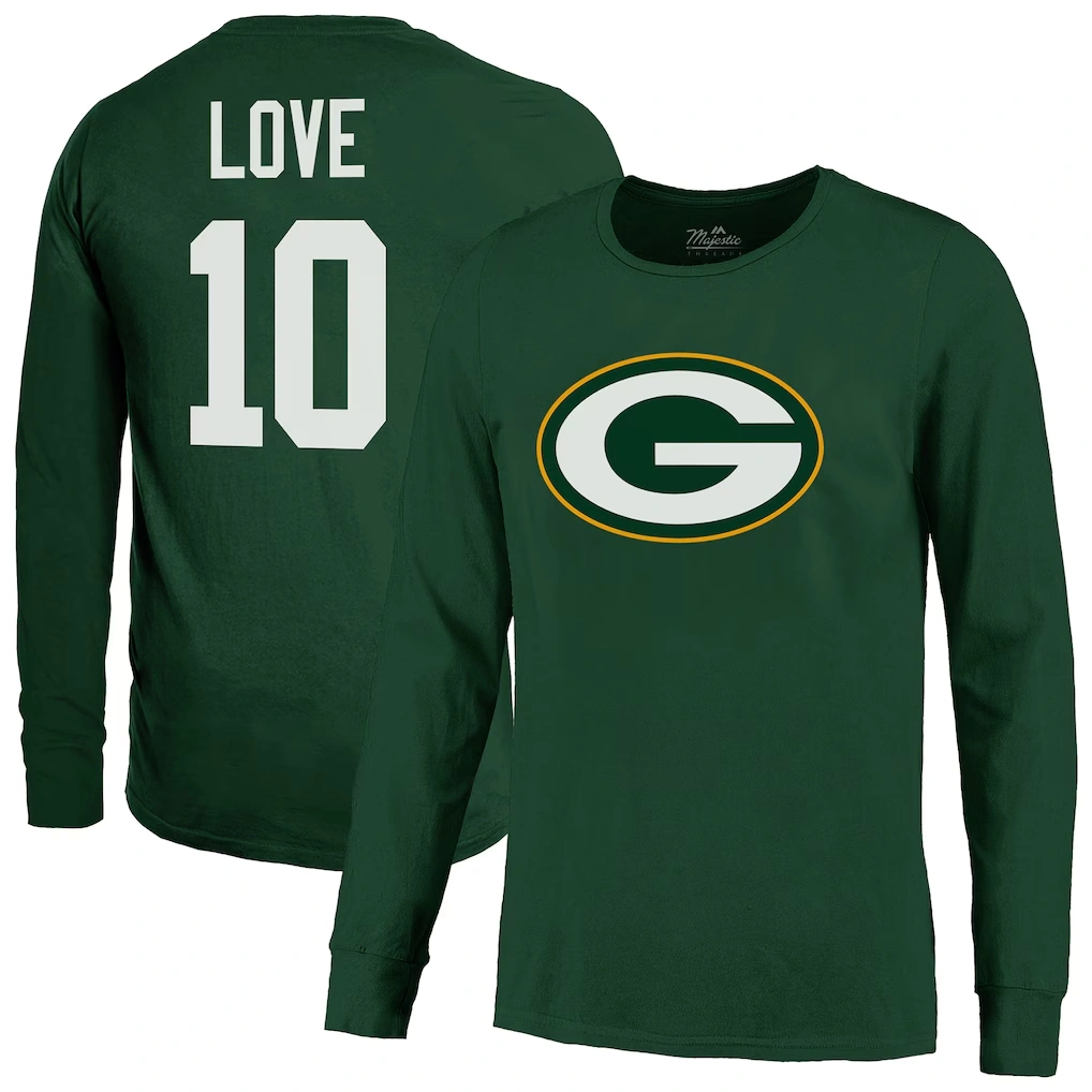 Men's Green Bay Packers Jordan Love Majestic Threads Green Name & Number Long Sleeve T-Shirt