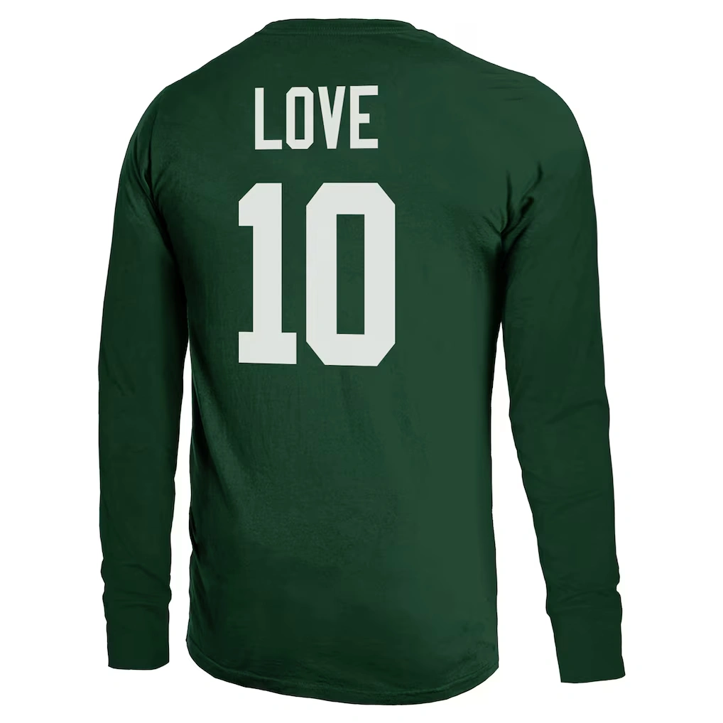 Men's Green Bay Packers Jordan Love Majestic Threads Green Name & Number Long Sleeve T-Shirt
