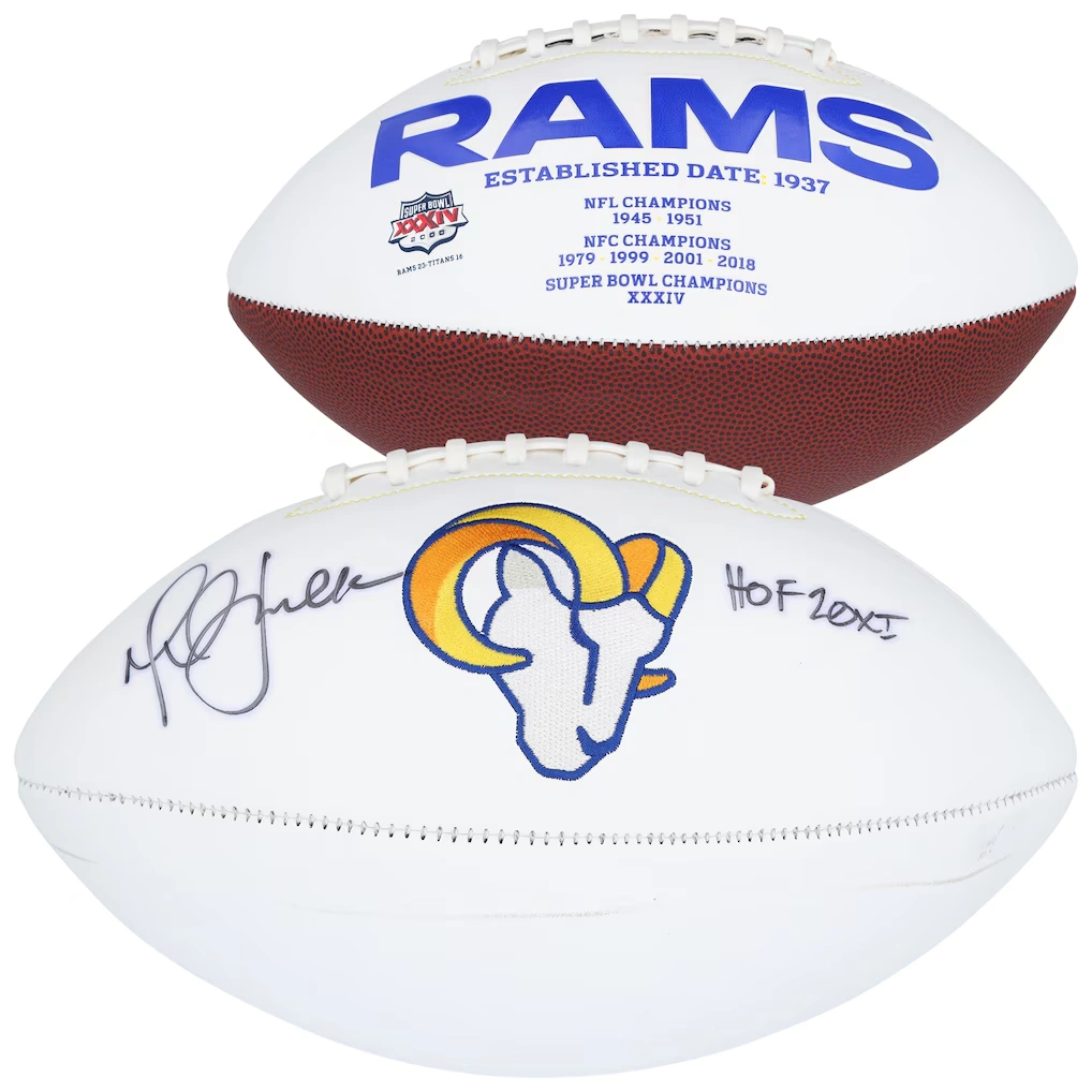 Marshall Faulk St. Louis Rams Autographed Fanatics Authentic White Panel Football with "HOF 20XI" Inscription