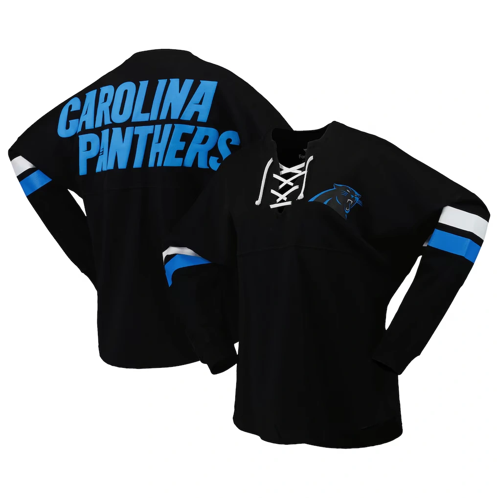 Women's Carolina Panthers Fanatics Black Spirit Jersey Lace-Up V-Neck Long Sleeve T-Shirt