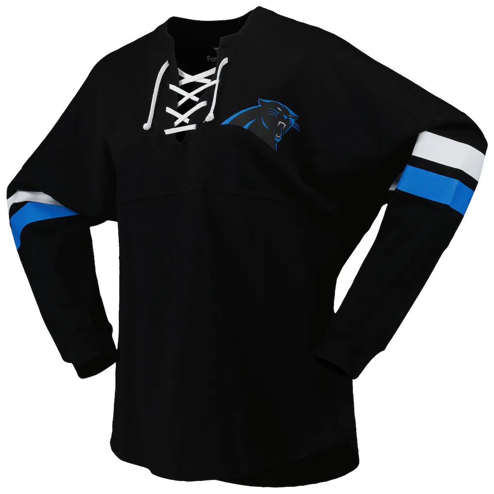 Women's Carolina Panthers Fanatics Black Spirit Jersey Lace-Up V-Neck Long Sleeve T-Shirt