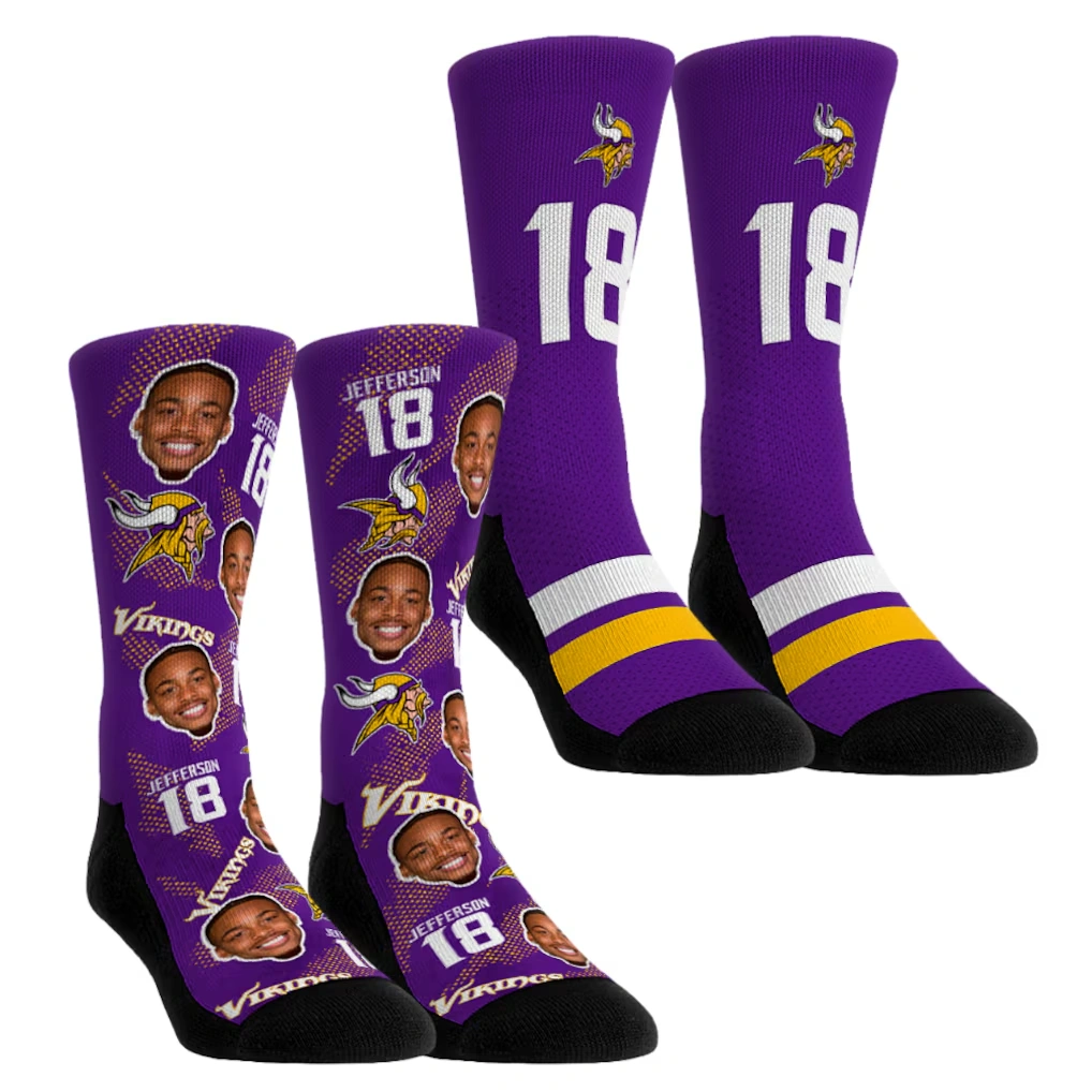Youth Minnesota Vikings Justin Jefferson Rock Em Socks Player Football Guy Two-Pack Crew Sock Set