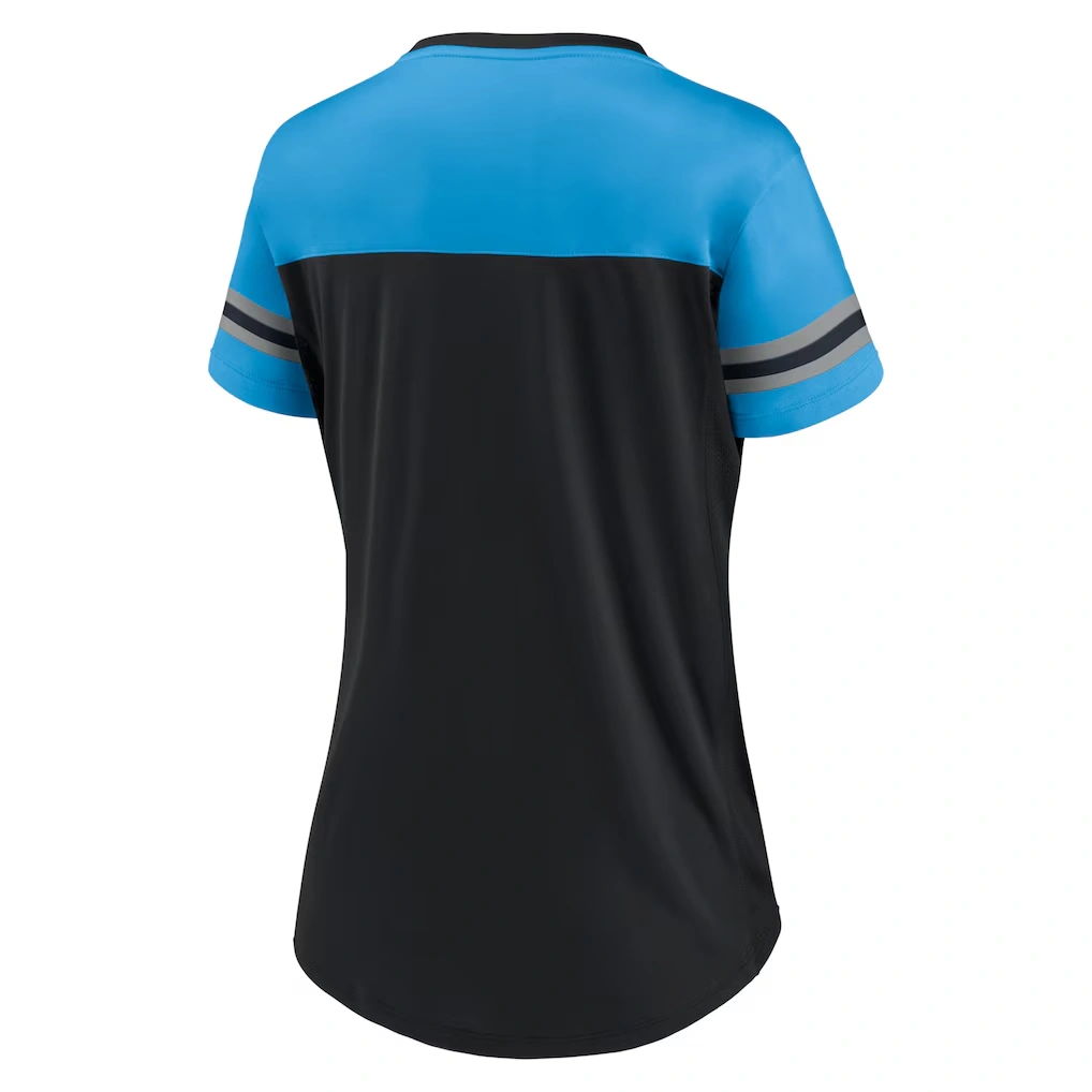 Women's Carolina Panthers Fanatics Black/Blue Blitz & Glam Lace-Up V-Neck Jersey T-Shirt