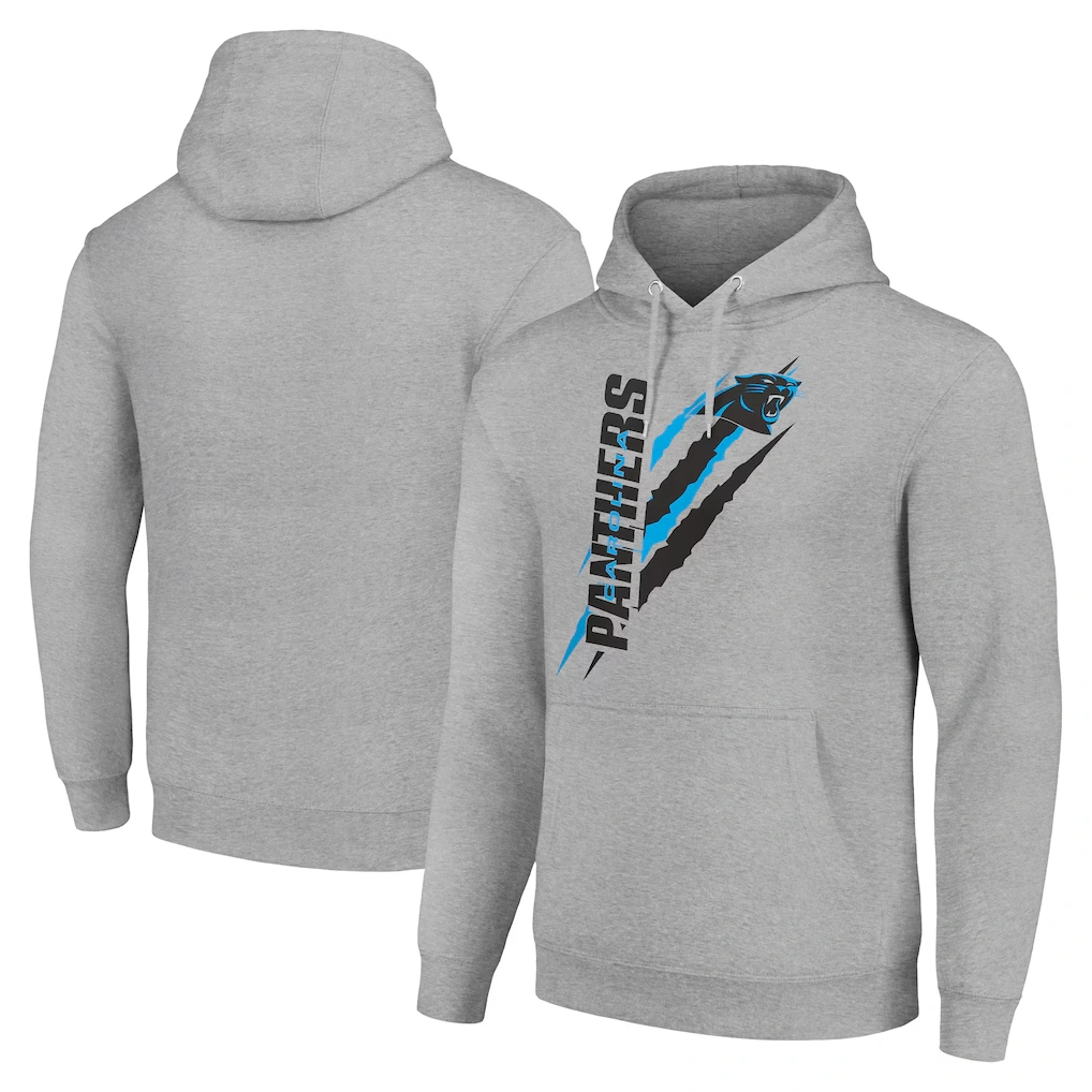 Unisex Carolina Panthers Starter Heather Gray Color Scratch Fleece Pullover Hoodie