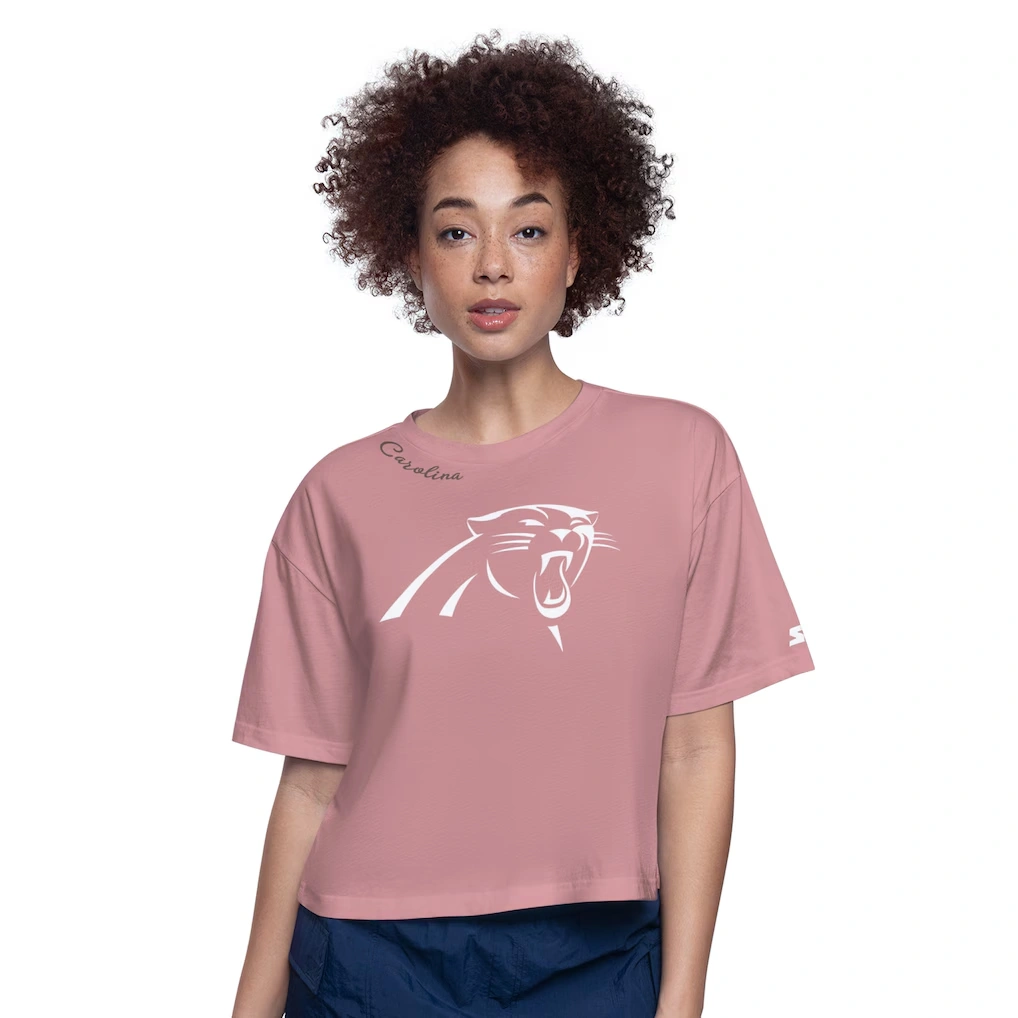 Women's Carolina Panthers Starter Pink Play the Ball Boxy Cropped T-Shirt