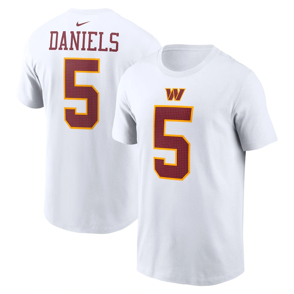 Men's Washington Commanders Jayden Daniels Nike White Player Name & Number T-Shirt