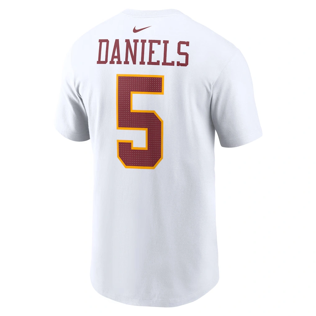 Men's Washington Commanders Jayden Daniels Nike White Player Name & Number T-Shirt