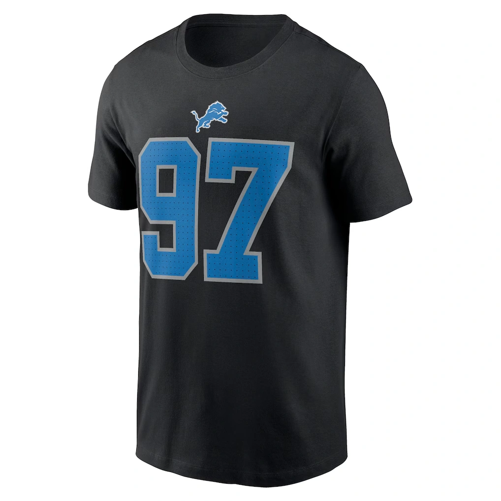 Men's Detroit Lions Aidan Hutchinson Nike Black Player Name & Number T-Shirt