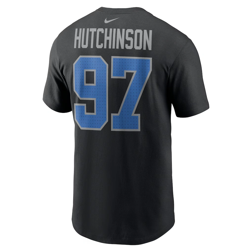 Men's Detroit Lions Aidan Hutchinson Nike Black Player Name & Number T-Shirt